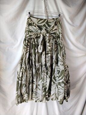 Ralph Lauren Olive and White Tiered Maxi Skirt with Waist Tie